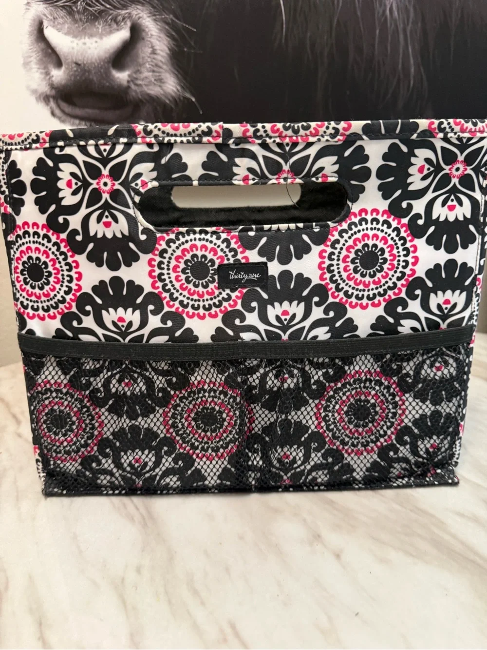 Thirty one foldable file tote pink black white